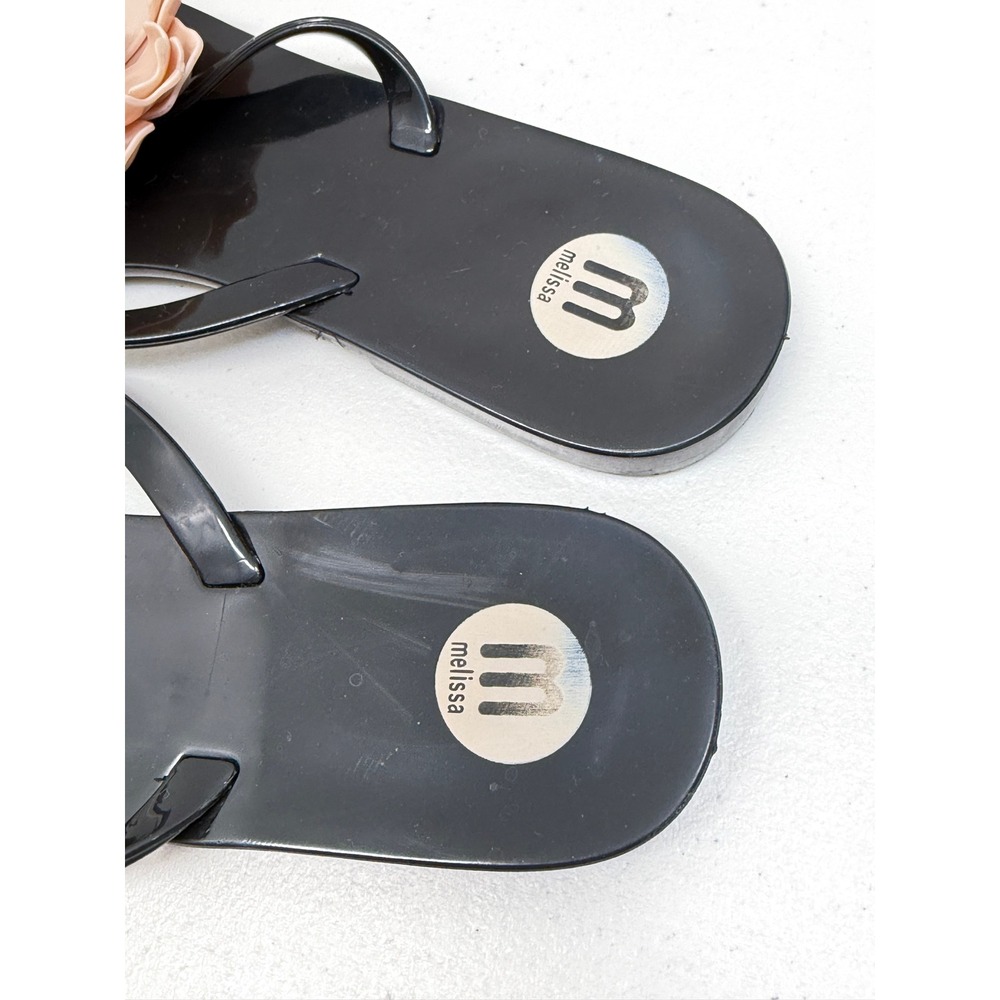 Melissa Querida Black Jelly Flip Flop Sandals Pink Flower US 8 BRA 37 - Picture 5 of 8